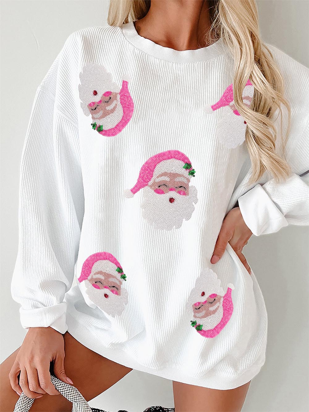 Sequin Embroidered Santa Claus Oversized Sweatshirt | NCS
