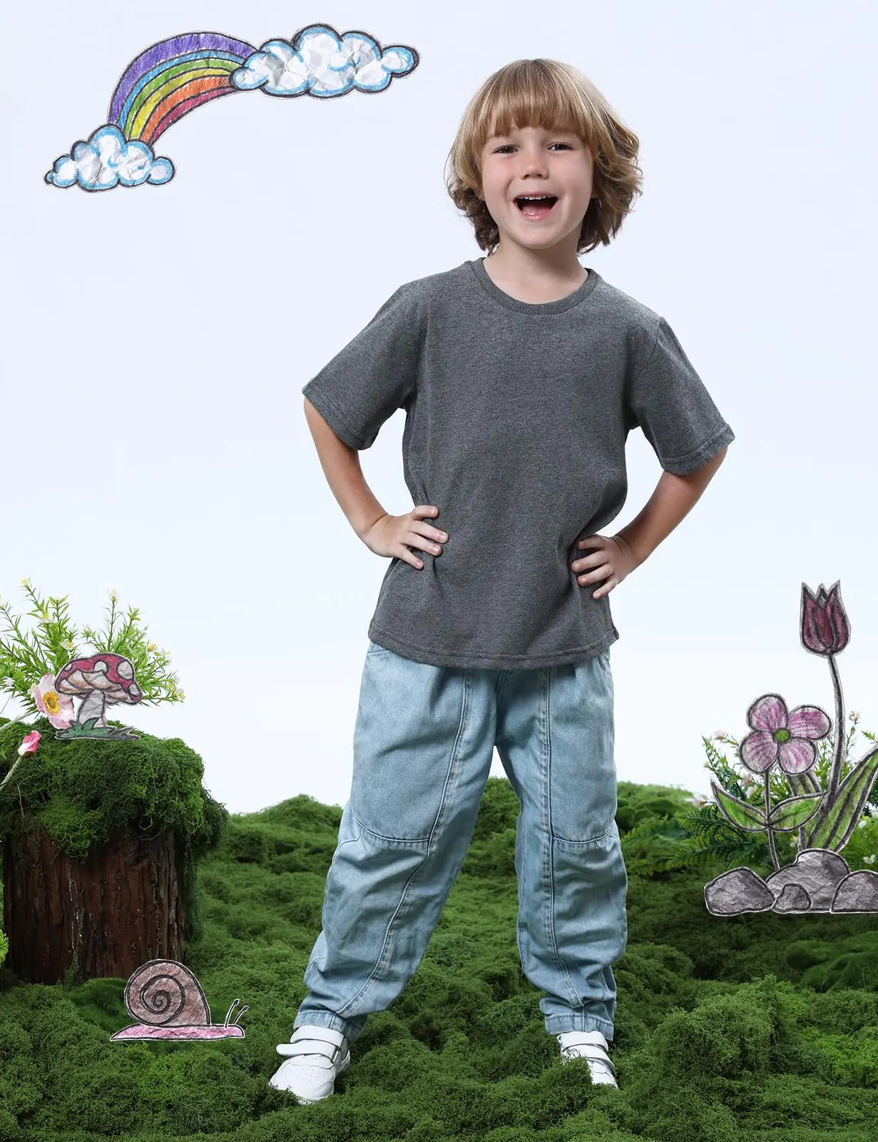 COSLAND Boys' 100% Cotton Heavyweight Short Sleeve Crewneck T Shirt Large Gray - # BOAA12510003