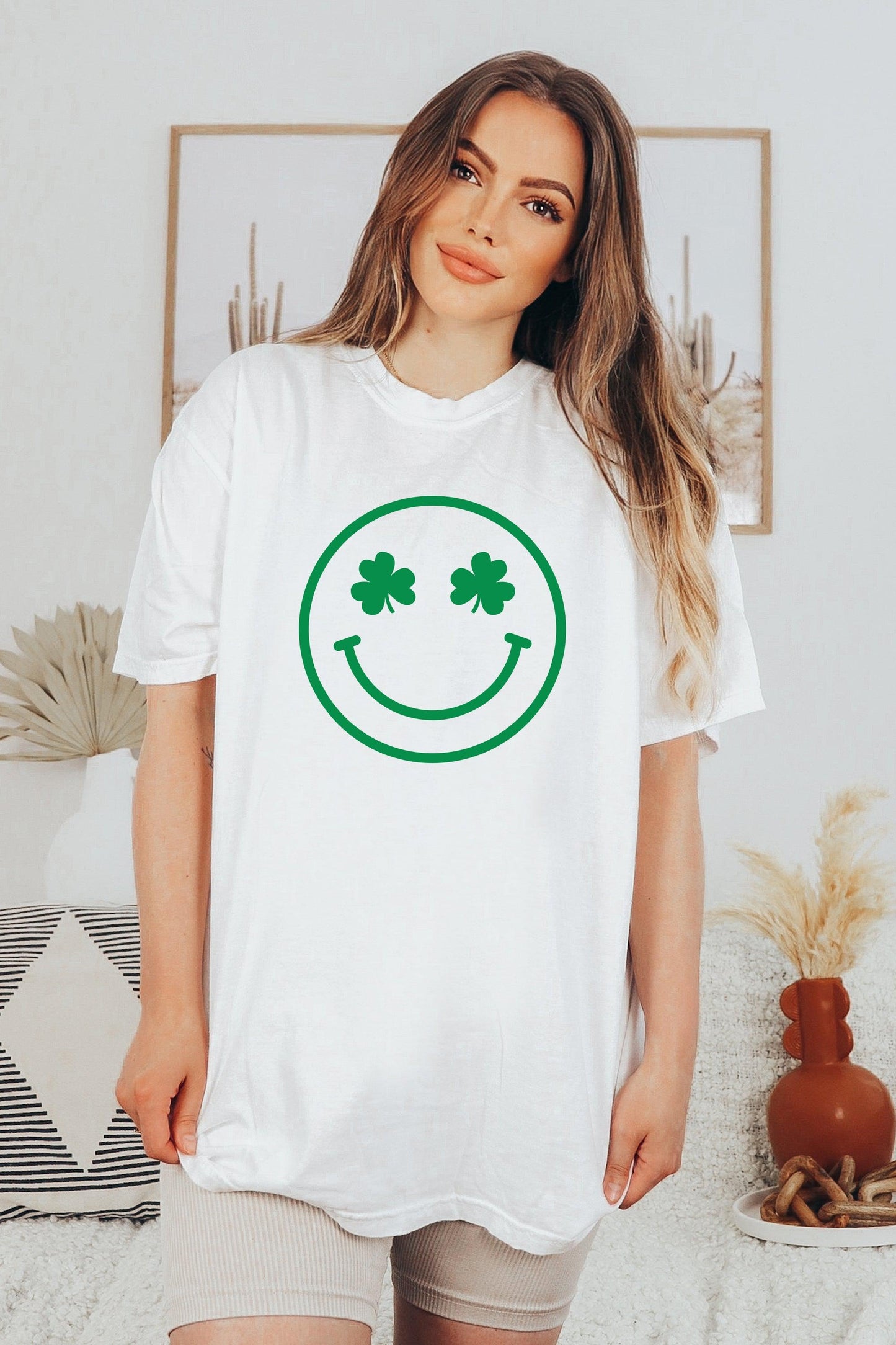 Shamrock Clover Smiley Comfort Colors T Shirt