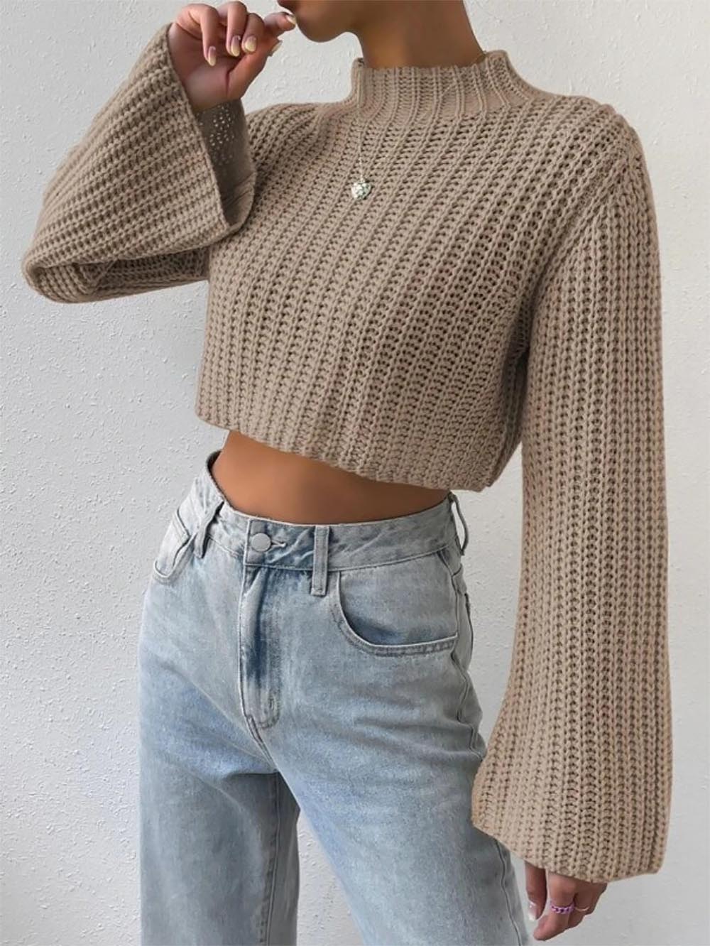 Short Crop Top with Exposed Midriff and Bell Sleeves | NCS
