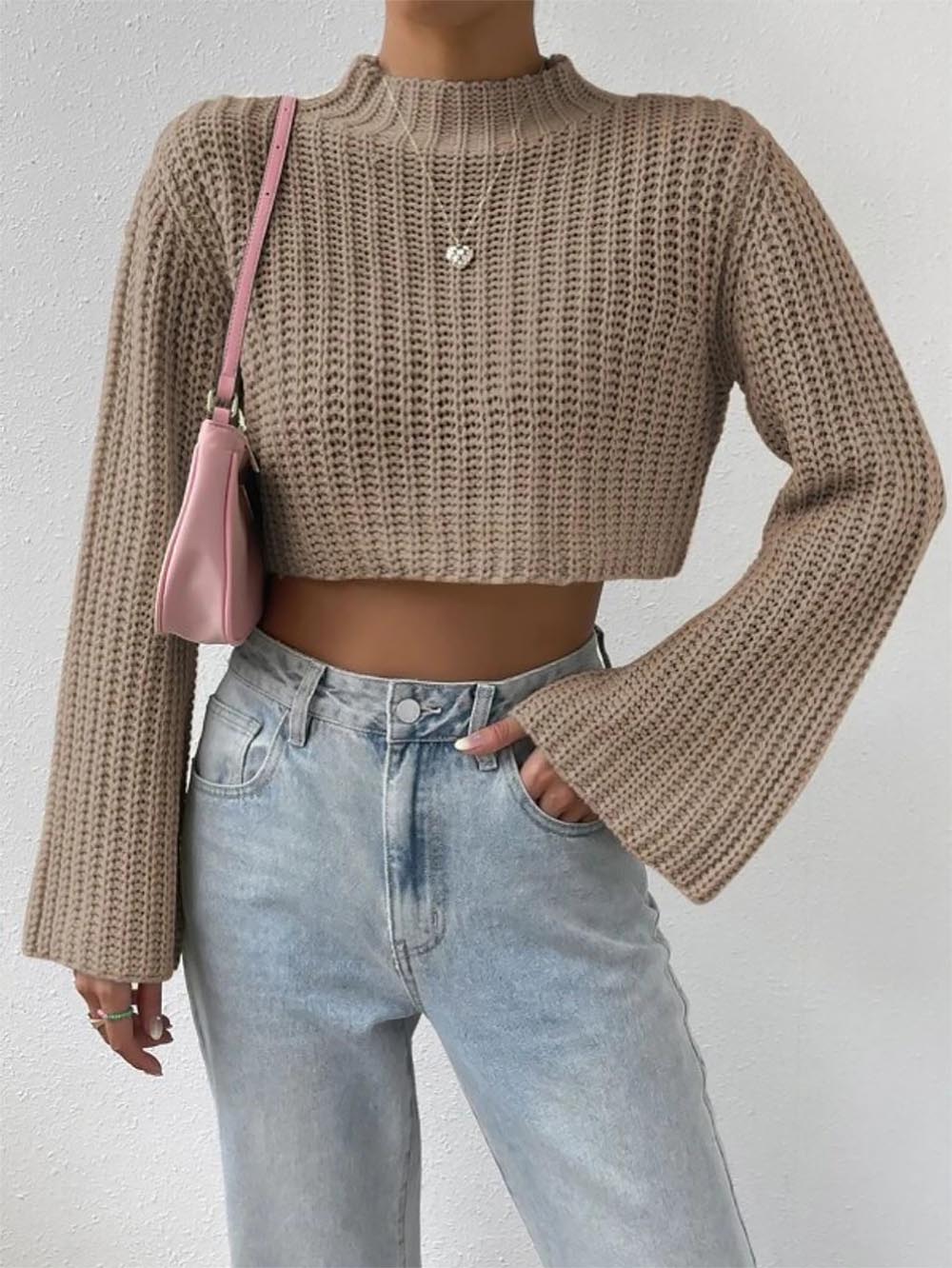 Short Crop Top with Exposed Midriff and Bell Sleeves | NCS
