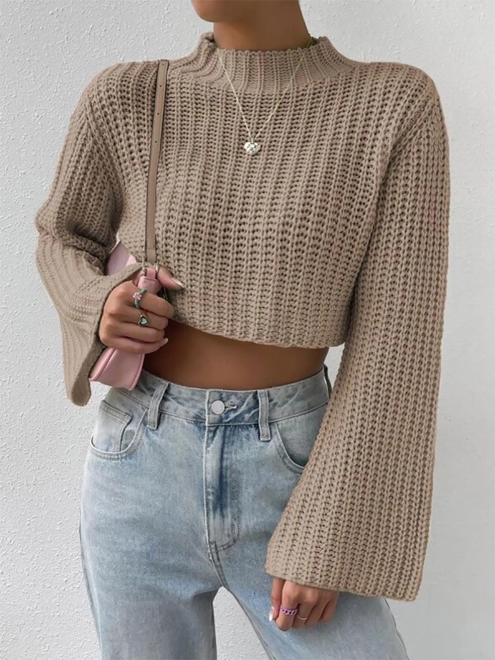 Short Crop Top with Exposed Midriff and Bell Sleeves | NCS