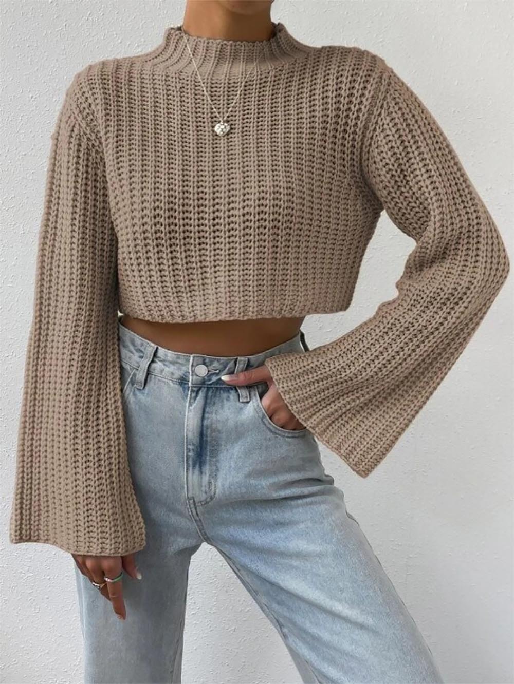 Short Crop Top with Exposed Midriff and Bell Sleeves | NCS