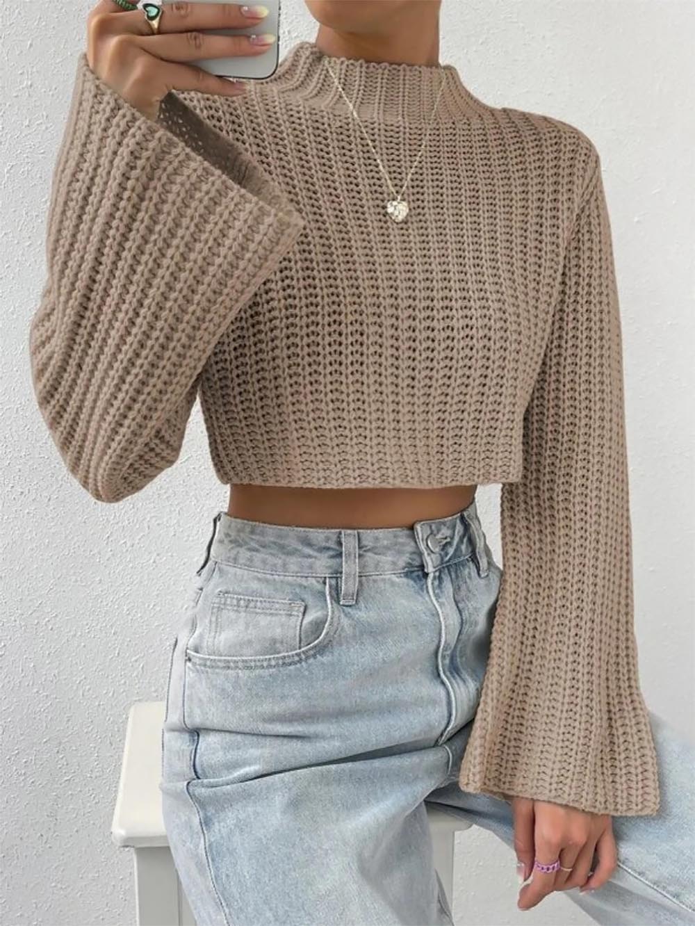 Short Crop Top with Exposed Midriff and Bell Sleeves | NCS