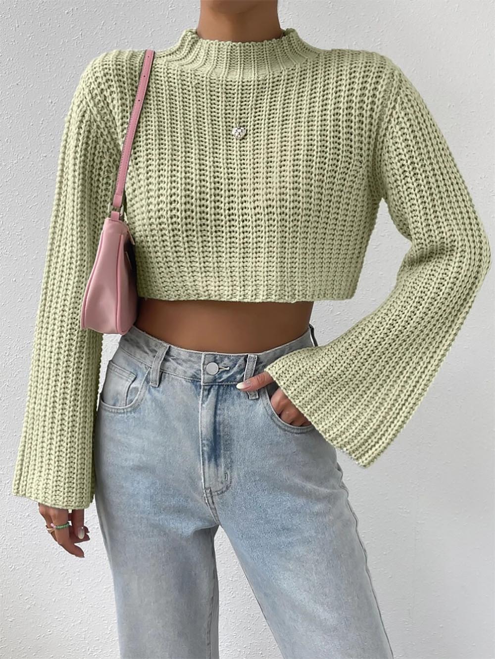 Short Crop Top with Exposed Midriff and Bell Sleeves | NCS