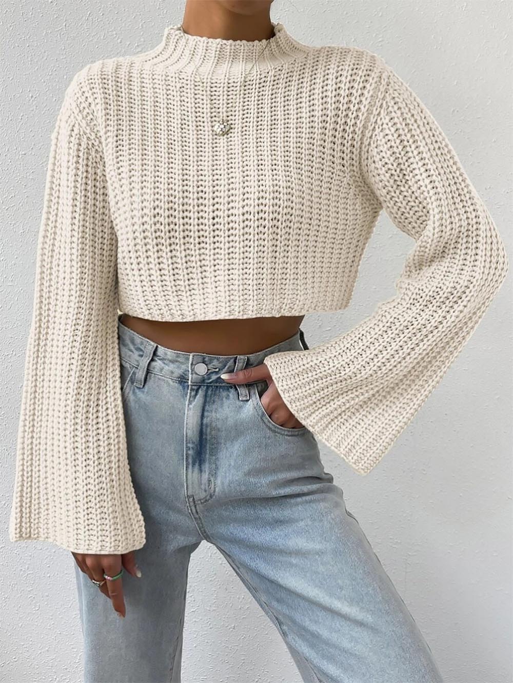 Short Crop Top with Exposed Midriff and Bell Sleeves | NCS