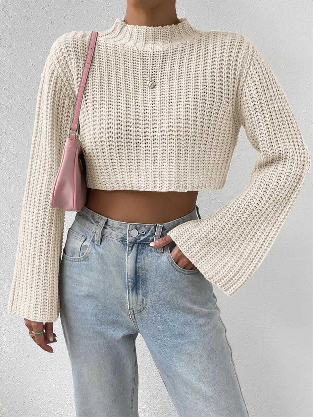 Short Crop Top with Exposed Midriff and Bell Sleeves | NCS