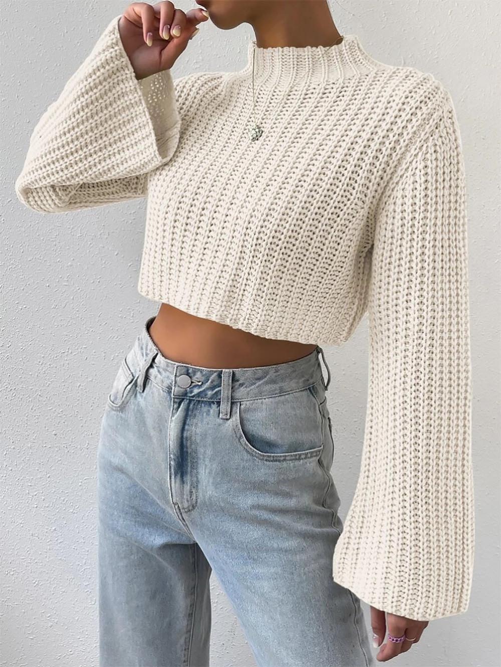 Short Crop Top with Exposed Midriff and Bell Sleeves | NCS