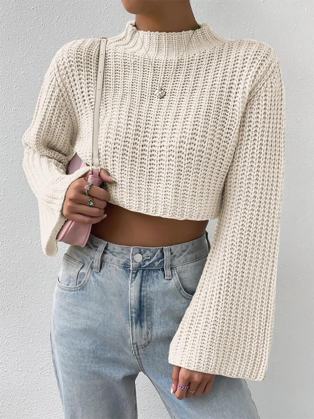 Short Crop Top with Exposed Midriff and Bell Sleeves | NCS