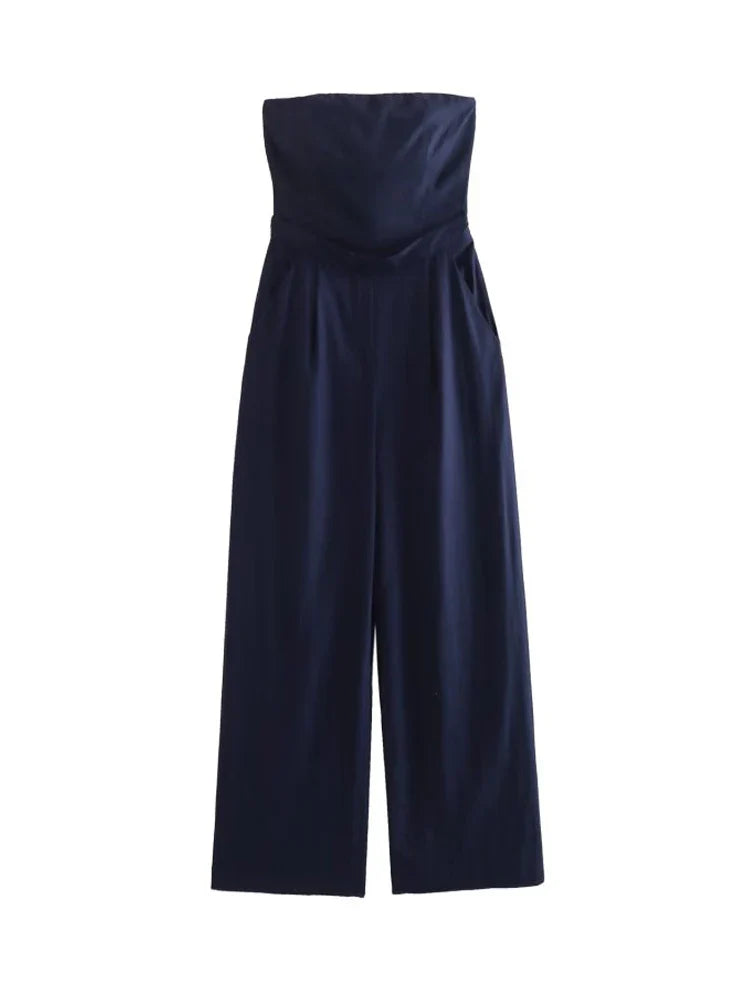 Solid Sexy Strapless Jumpsuits Women Summer Off Shoulder Elegant Fashion Sleeveless Tops Streetwear Vintage Overalls Clothing
