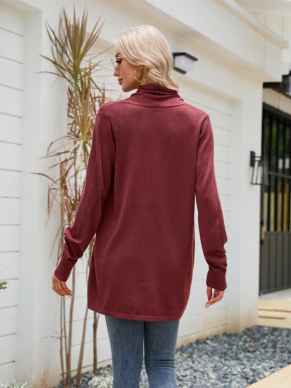 Solid Color Mid-Length Sweater Cardigan | NCS