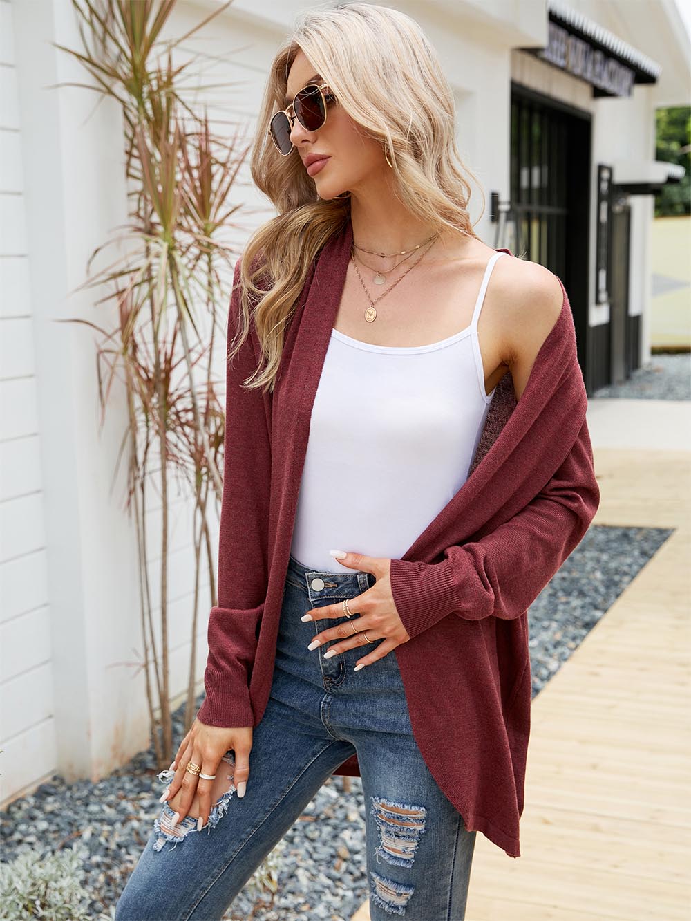 Solid Color Mid-Length Sweater Cardigan | NCS