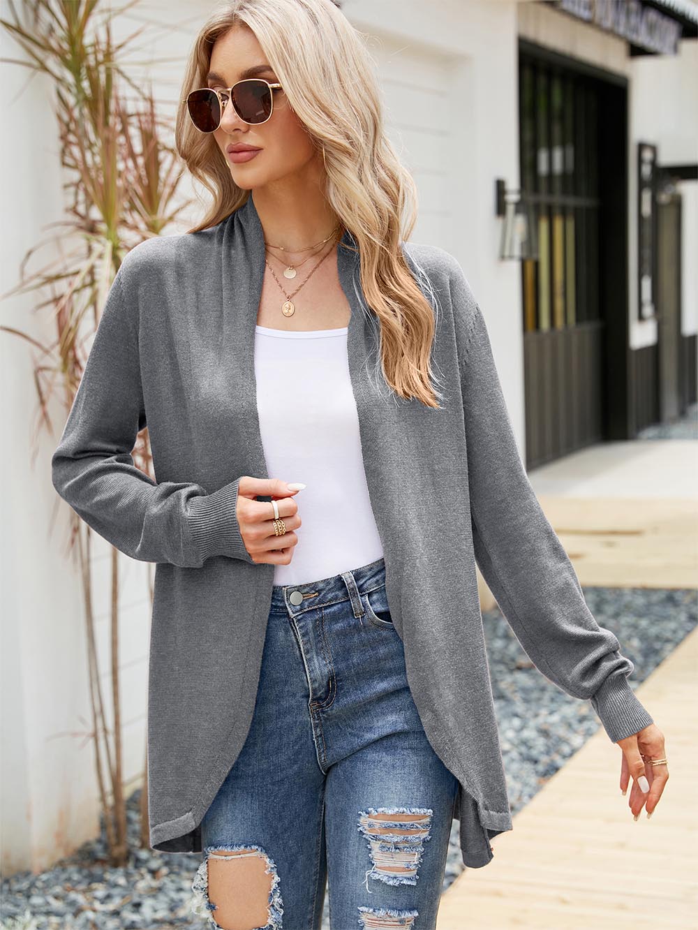 Solid Color Mid-Length Sweater Cardigan | NCS