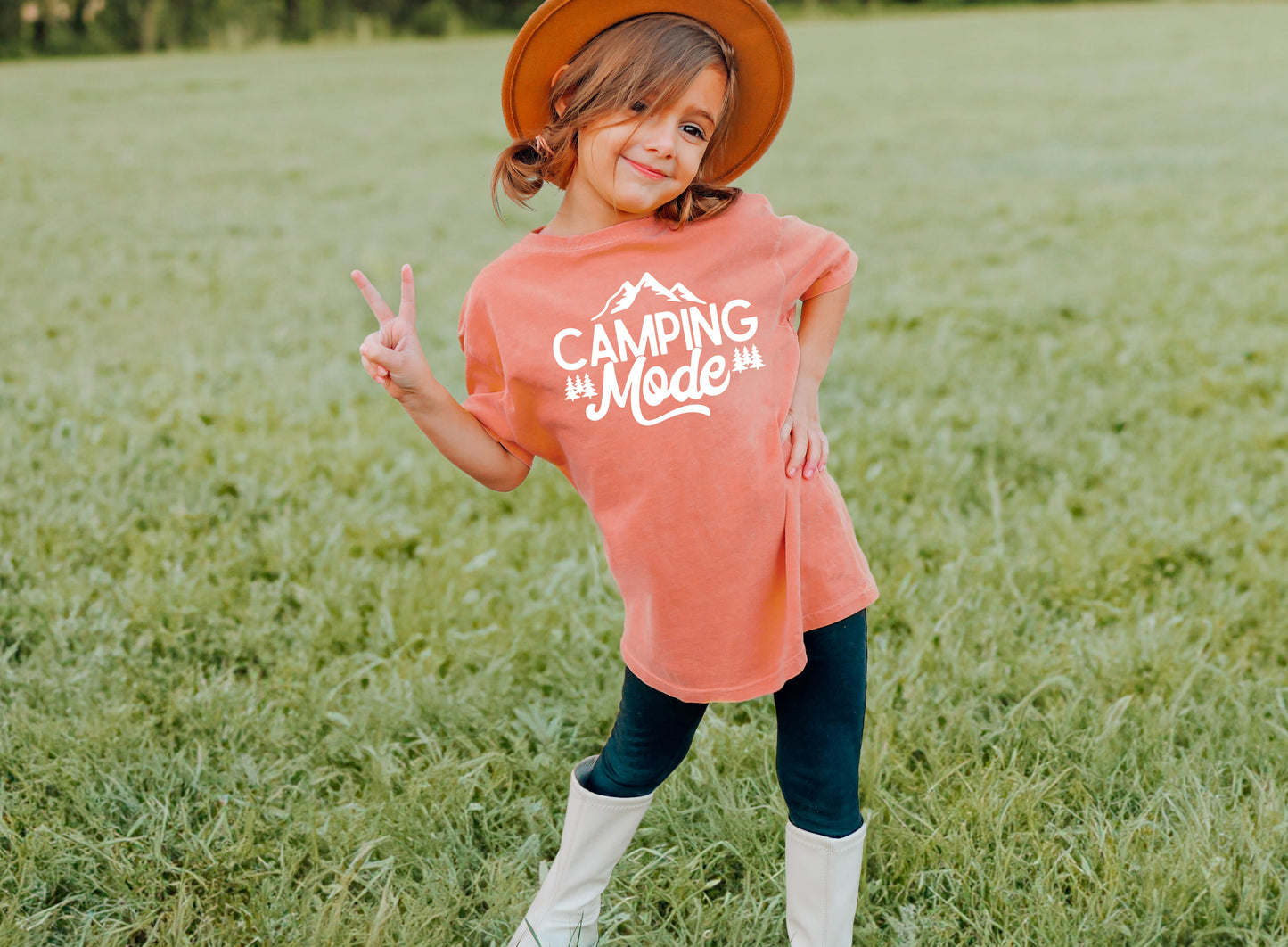 Camping Mode Nature Camping Hiking Garment Dyed Kids Youth Shirt