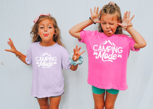 Camping Mode Nature Camping Hiking Garment Dyed Kids Youth Shirt