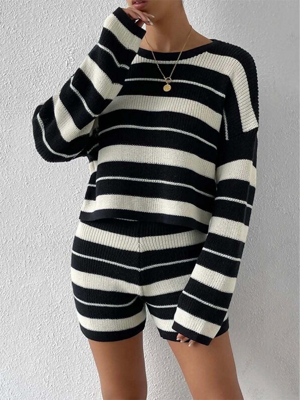 Striped Comfortable Casual Women's Knit Loungewear Set | NCS