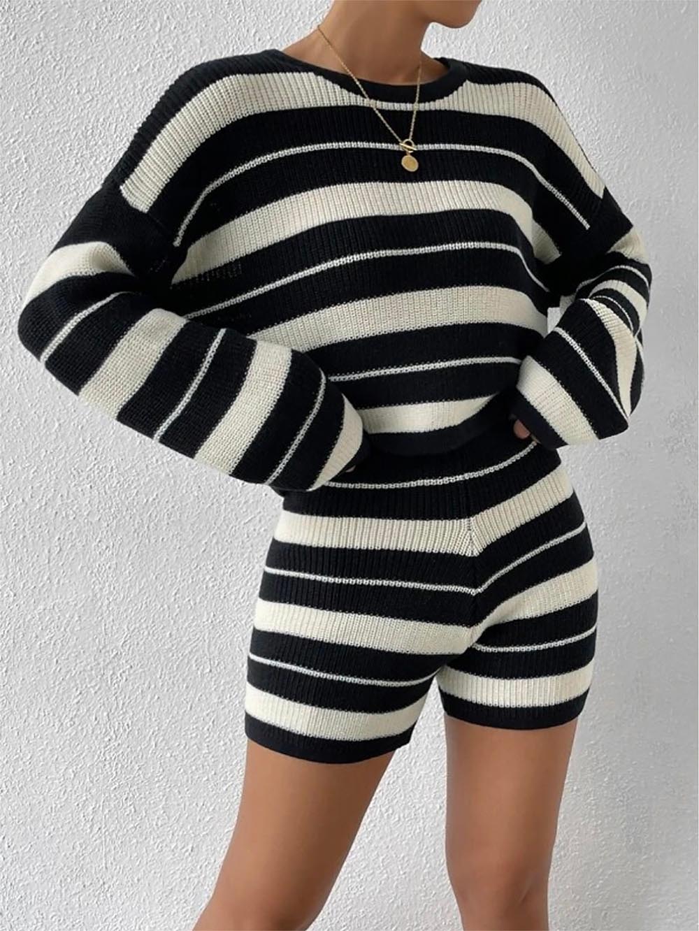 Striped Comfortable Casual Women's Knit Loungewear Set | NCS