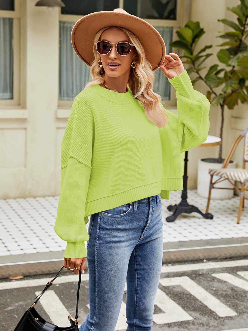 Stylish Short-Length Loose Fit Long Sleeve Sweater | NCS