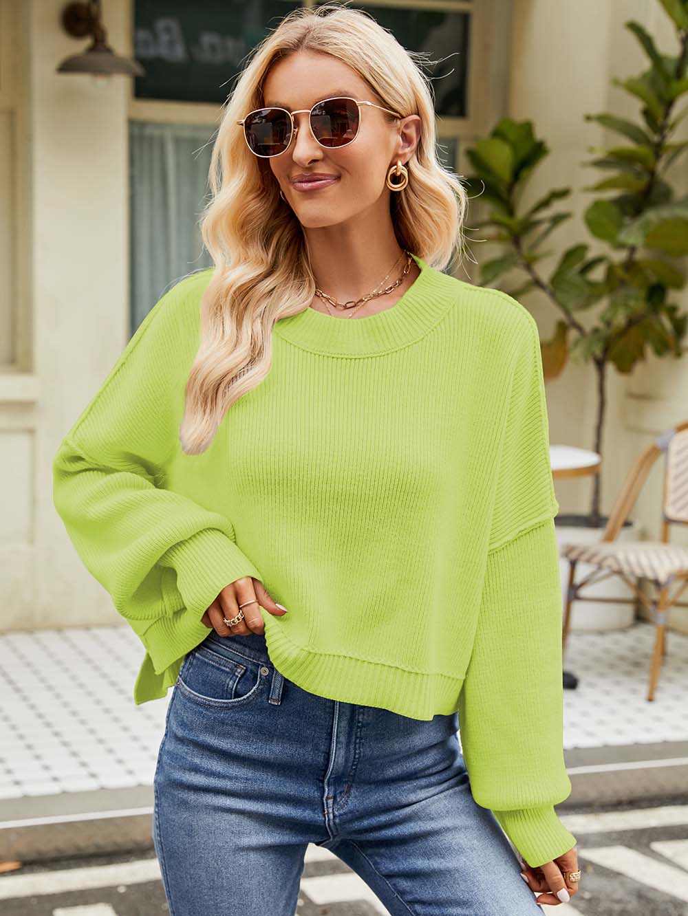 Stylish Short-Length Loose Fit Long Sleeve Sweater | NCS