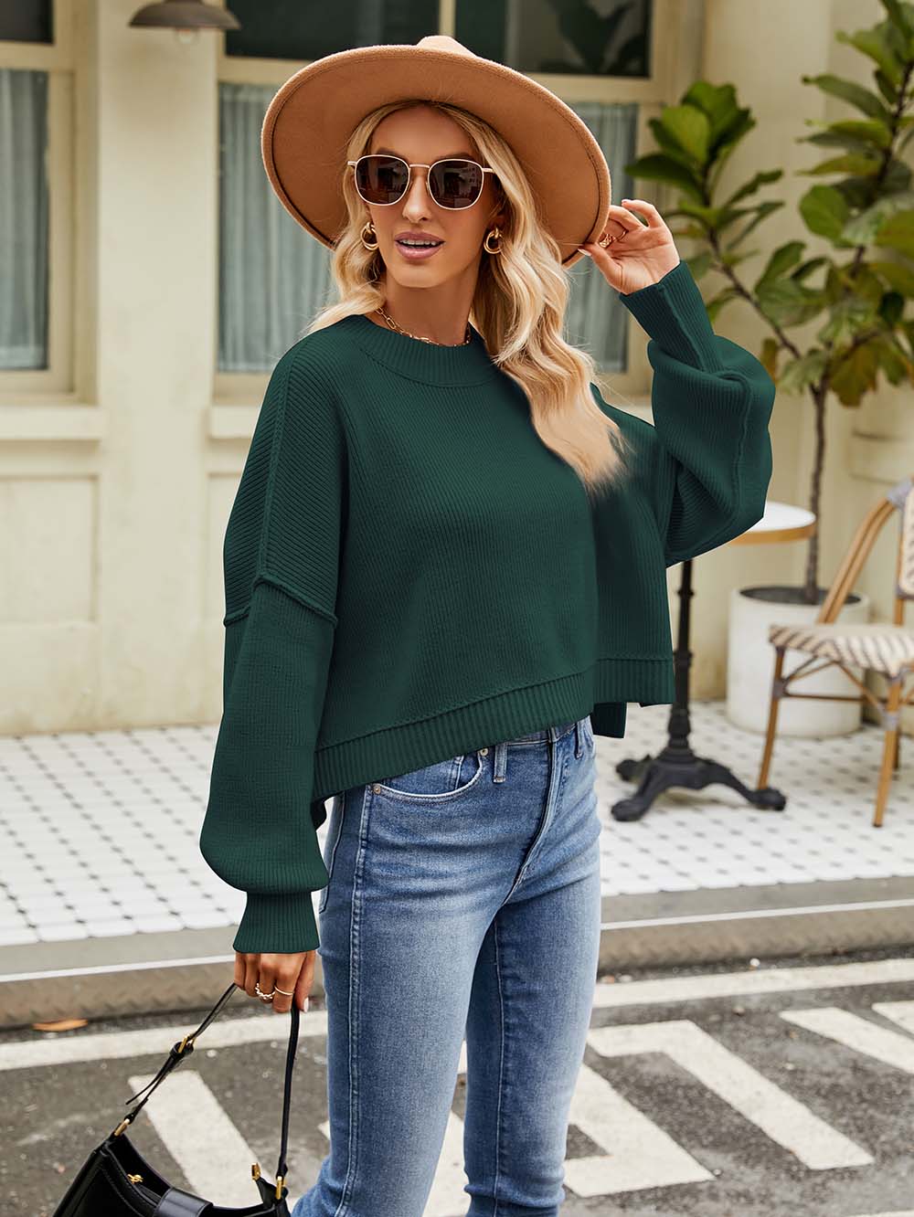 Stylish Short-Length Loose Fit Long Sleeve Sweater | NCS