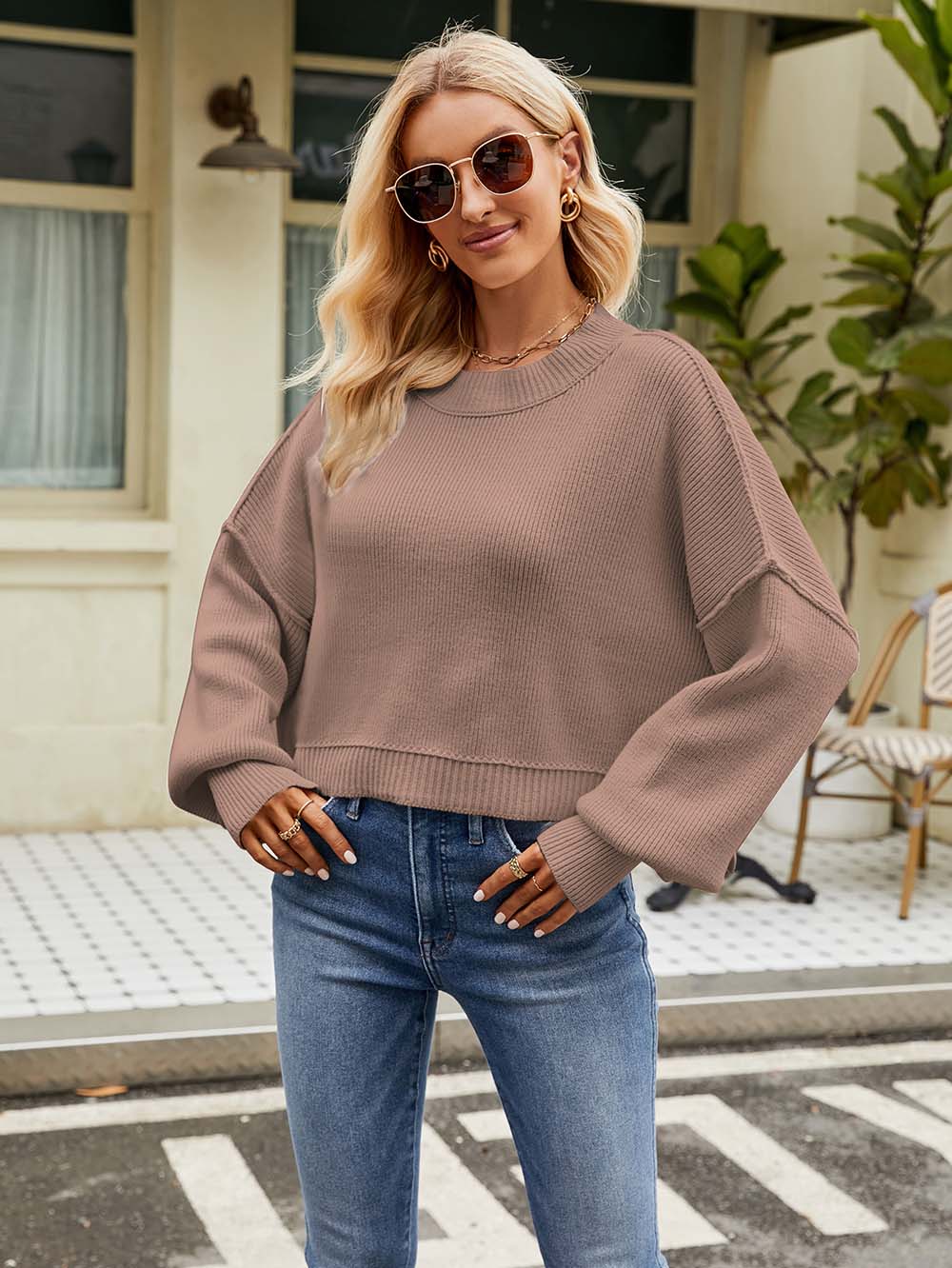 Stylish Short-Length Loose Fit Long Sleeve Sweater | NCS