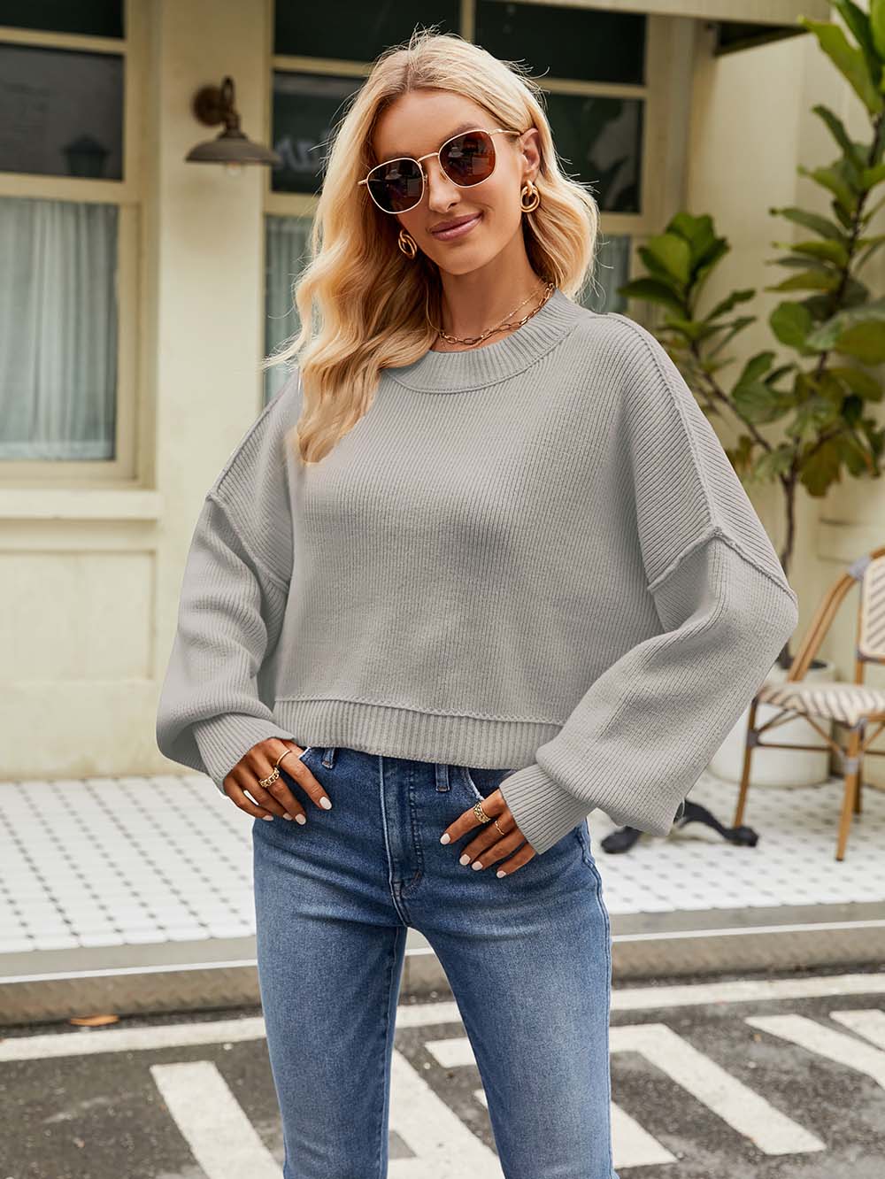 Stylish Short-Length Loose Fit Long Sleeve Sweater | NCS