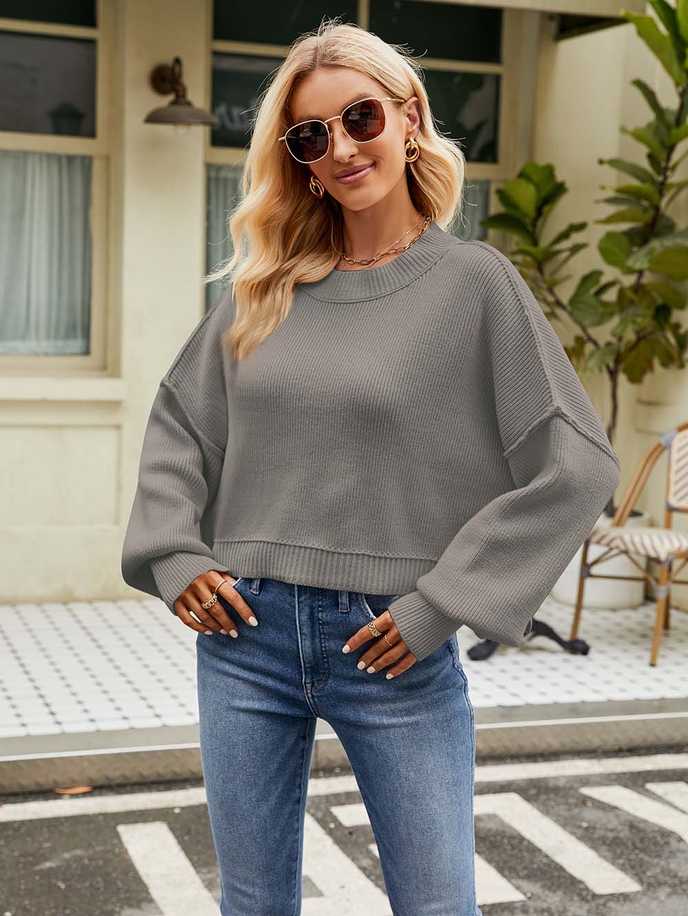 Stylish Short-Length Loose Fit Long Sleeve Sweater | NCS