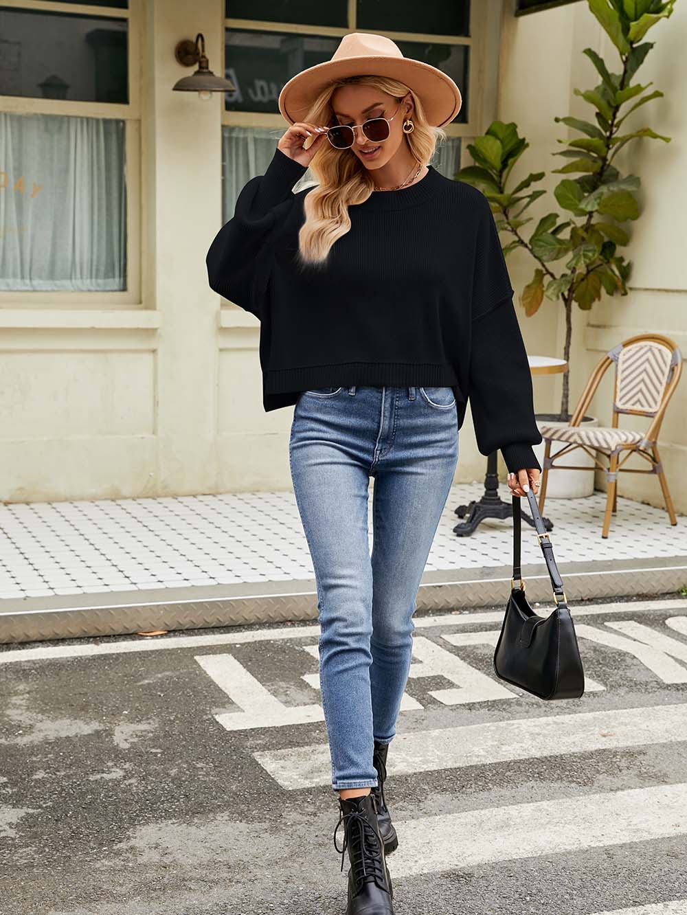 Stylish Short-Length Loose Fit Long Sleeve Sweater | NCS