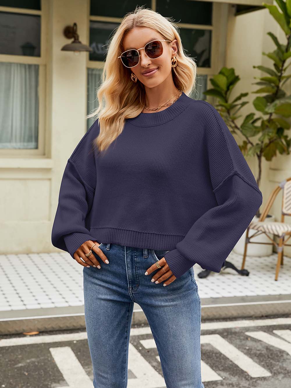 Stylish Short-Length Loose Fit Long Sleeve Sweater | NCS