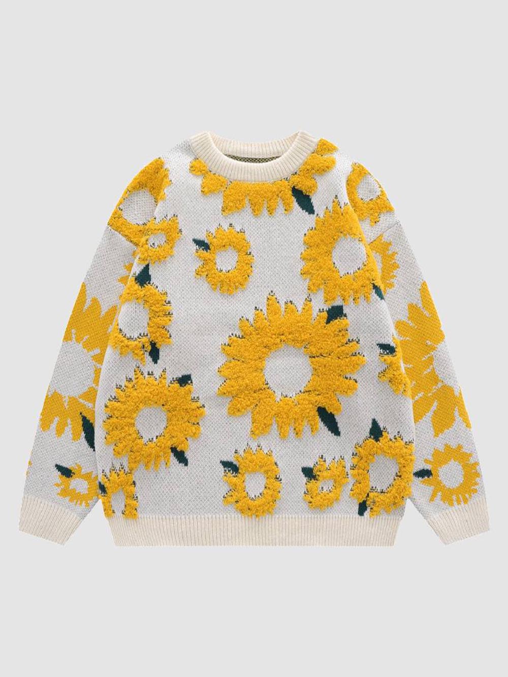 Sunflower Pattern Embroidery Knit Sweater | NCS