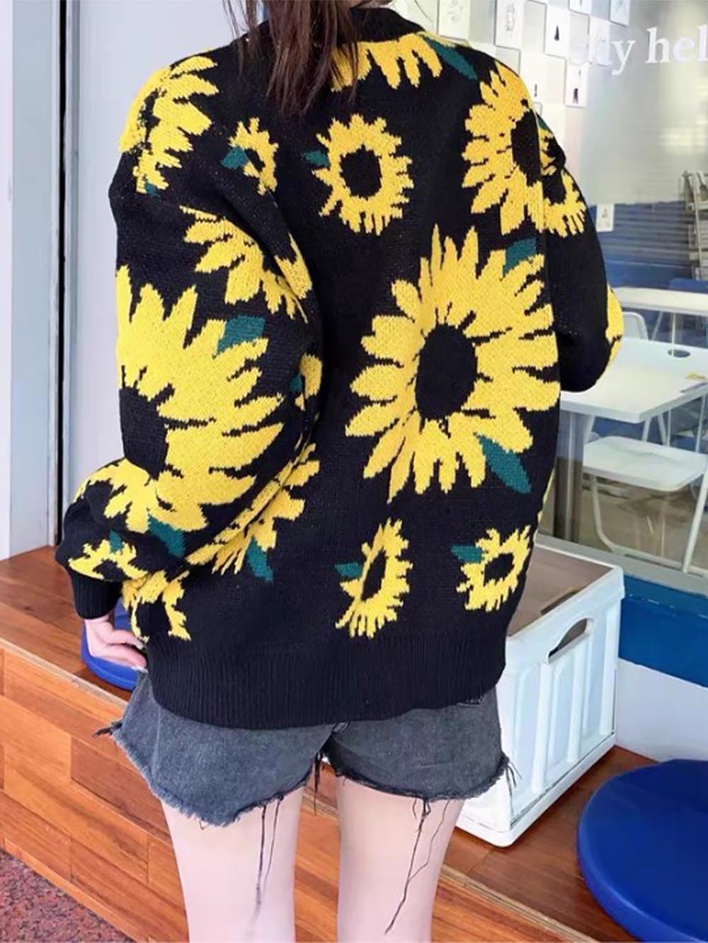 Sunflower Pattern Embroidery Knit Sweater | NCS