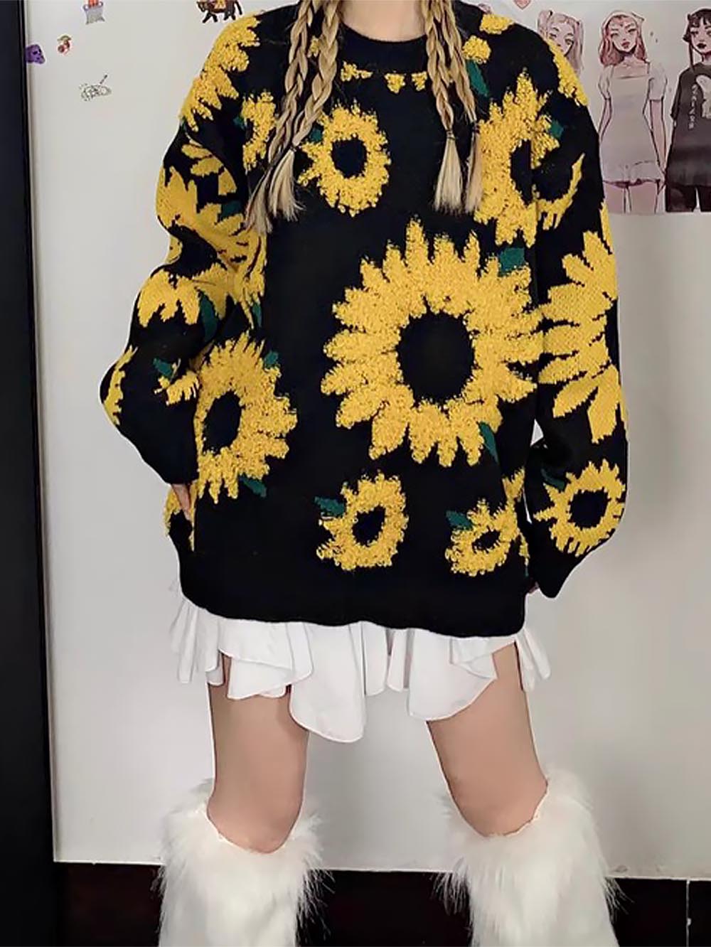 Sunflower Pattern Embroidery Knit Sweater | NCS