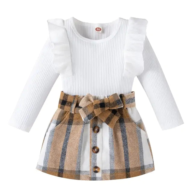 Knitted Ribbed Solid Color Baby Girl Set - # GIAA212310011