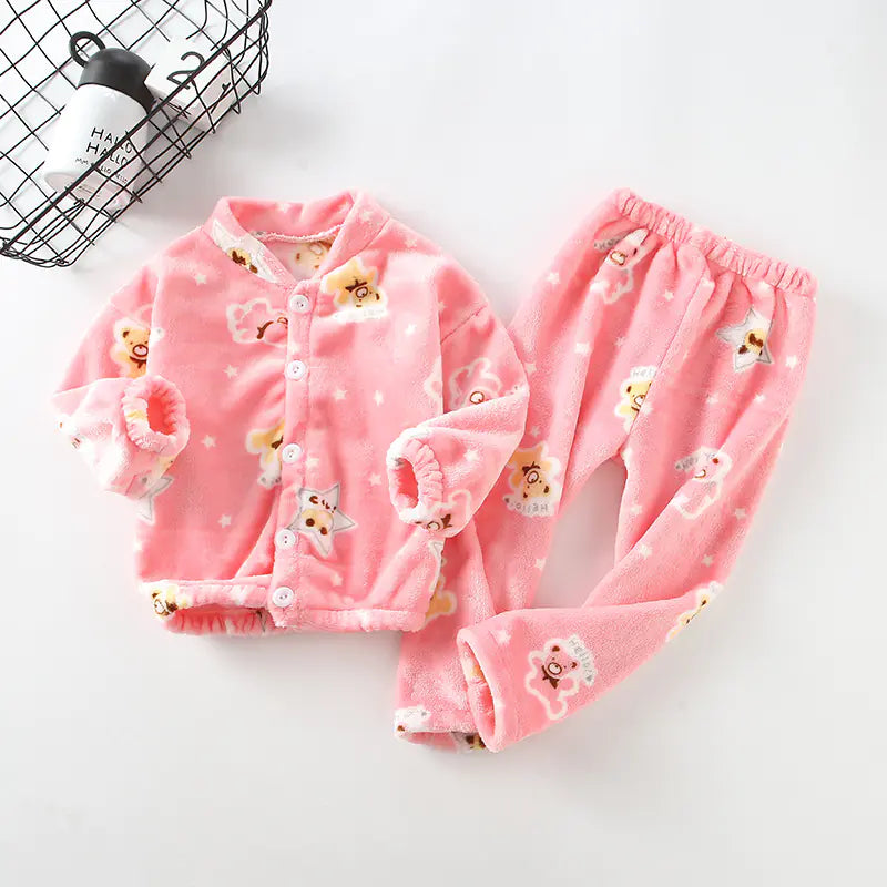 Kids' Fleece Pajama Set with Cartoon Print - # BAAA81810019