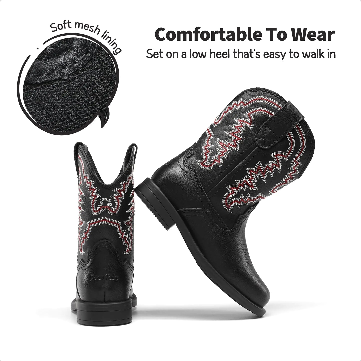 DREAM PAIRS Toddler Little Boys Girls Cowboy Boots Kids Western Square Toe Riding Mid Calf Boots 5 Toddler Black - # BOAA71210007