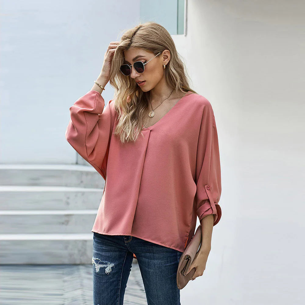 Solid Color Loose Pullover Shirt - # WOAA21510021-PRG