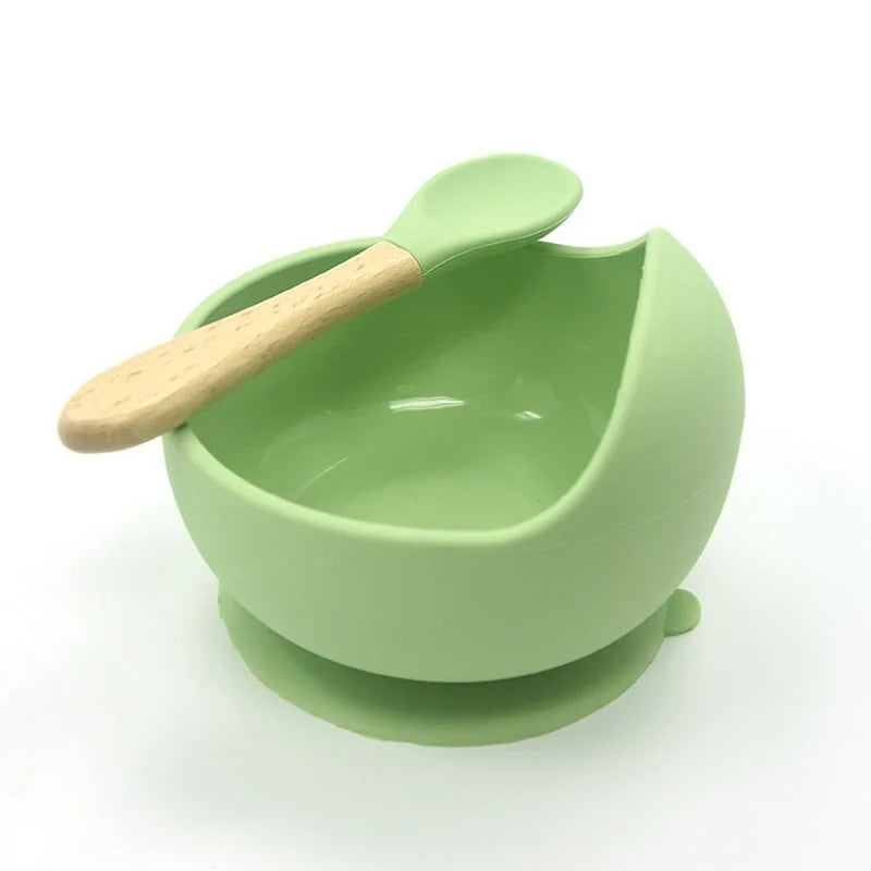 Baby Silicone Feeding Set with Wooden Spoon - # BAGE21110004