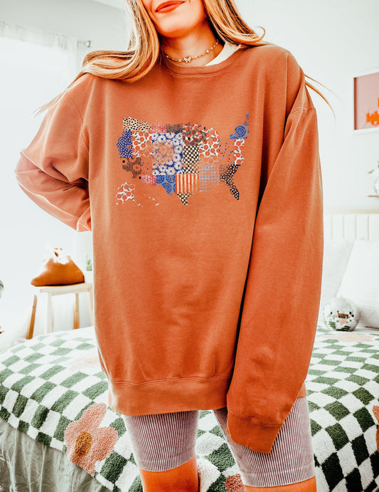 United States Flag Great America Garment Dyed Comfort Colors Sweatshirt (Flower)