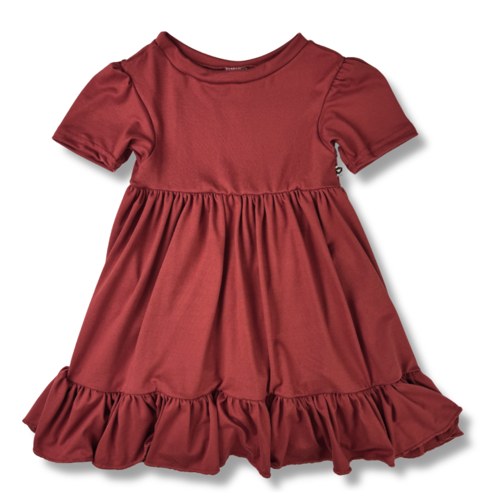 Bamboo Short Sleeve Twirl Dress in Brick