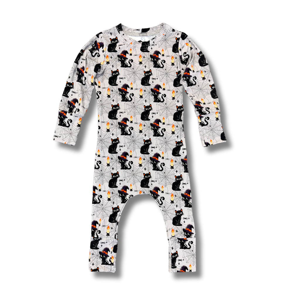 Bamboo Long Sleeve Romper in Purrfectly Spooky