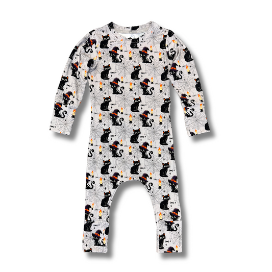 Bamboo Long Sleeve Romper in Purrfectly Spooky
