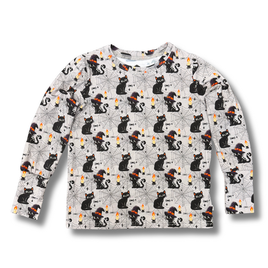 Bamboo Long Sleeve Crew Neck Tee in Purrfectly Spooky