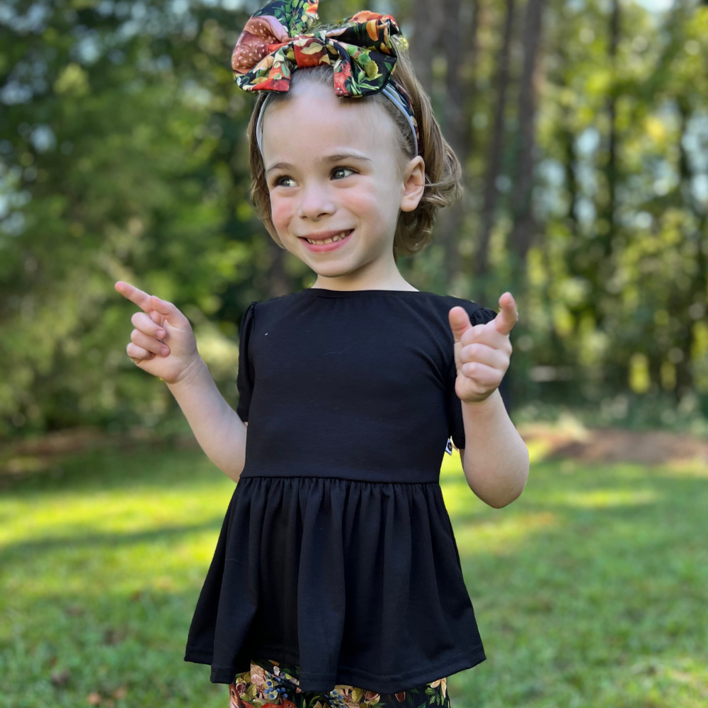 Bamboo Short Sleeve Peplum Top in Black