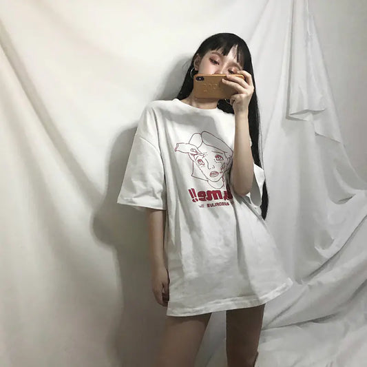 Loose Cartoon Girl Short Sleeve T-Shirt for Summer - # GIAA23510027