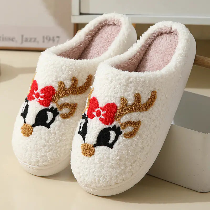 Christmas Home Slippers Cute Cartoon Santa Claus Cotton Slippers For Boys, Women And Men Couples Winter Warm Furry Shoes - # BOAA73410007