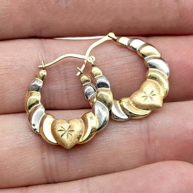 Vintage Metal Hand Engraved Butterfly Pattern Hoop Earrings Classic Women's Gold Plated Hook Drop Earrings