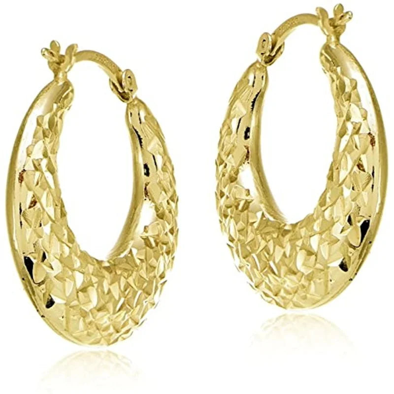 Vintage Metal Hand Engraved Butterfly Pattern Hoop Earrings Classic Women's Gold Plated Hook Drop Earrings