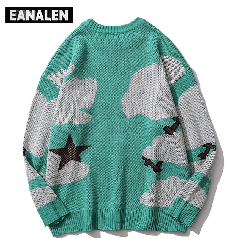 Harajuku vintage cartoon anime knitted sweater men winter oversized - # BOAA13510009