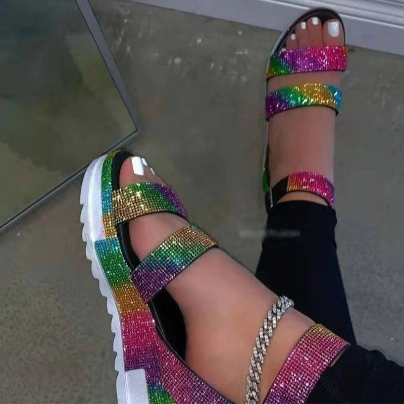 Women Gladiator Sandals Ladies Buckle Strap Snake Print Woman Shoes Casual Flat Platform Colorful Female Beach Sandals Summer