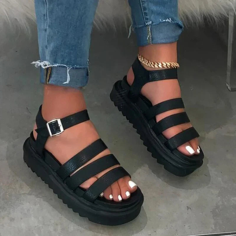 Women Gladiator Sandals Ladies Buckle Strap Snake Print Woman Shoes Casual Flat Platform Colorful Female Beach Sandals Summer